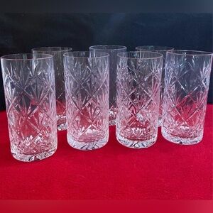 Tall clear drinking glasses beautiful pattern set of 7